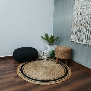 black beige round jute rug