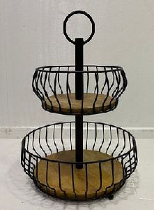 2 Tier Iron Basket with Wood