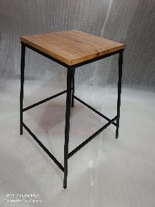 Iron Stool with Wooden Top