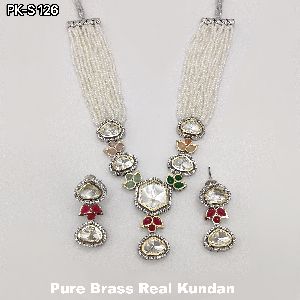 Pure Brass Real Kundan beaded Necklace Set