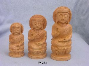Wooden Buddha Statue Set of 3
