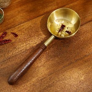 Brass Tadka Pan With Wooden Handle