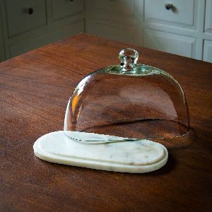 Glass Cloche With Marble Base Oval