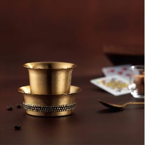 Dabara Set of 4 Brass Tumbler Cup Saucer Filter Coffee Tea Bowl Vintage Cup  Set