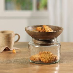 Twain Glass Jar with Wooden Bowl (Large)