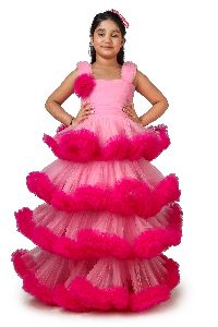 MODISH PINK FRILLED PARTY DRESS