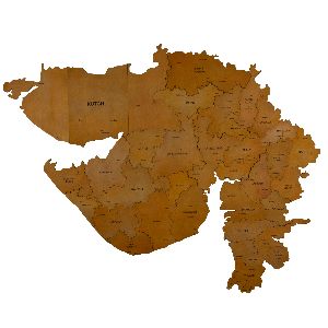 3D Wooden Gujarat Map Aurous Gold