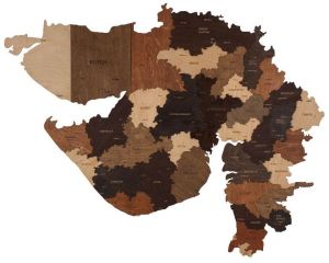 3D Wooden Gujarat Map Multicolor