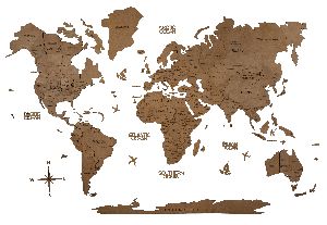 3D Wooden World Map Aurous Gold