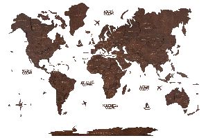 3D Wooden World Map Espresso