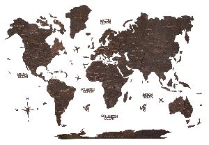 3D Wooden World Map Jacobean