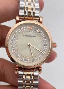 Emporio Armani Rose Gold Grey dial Dual Tone Strap Watch for womens