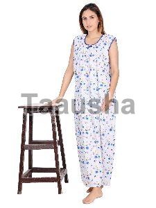 Flower Printed Sleeveless Cotton Nighty