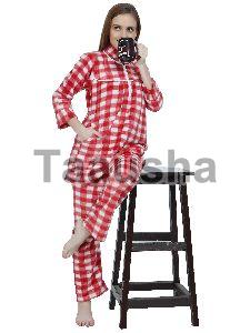 Ladies Checkered Red Woolen Night Suit