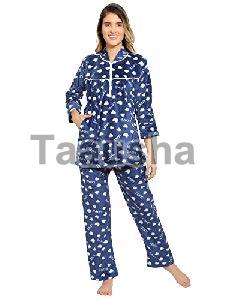 Ladies Navy Blue Printed Woolen Night Suit