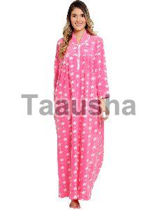 Star Printed Woolen Collar Nighty