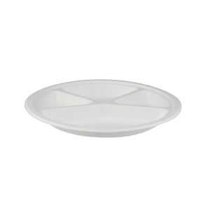 500 Pieces Biodegradable 12 Inch Round 4 Compartment Plates - Natural Disposable