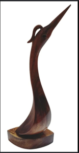 wooden dark brown heron statue