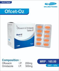 Ofloxacin 200 mg, Ornidazole 500 mg Tablet