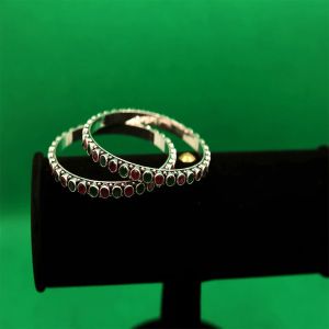Round Ruby Green White Sequence Silver Kada