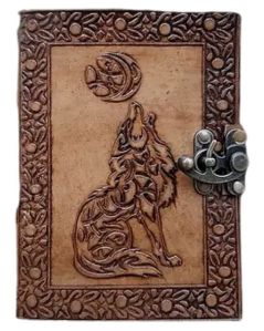 Antique Handmade Howl Moon Wolf Embossed Diary