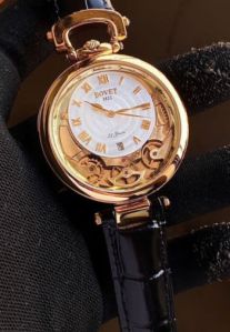 Bovet 1822 Full Gold Black Leather Strap Watch