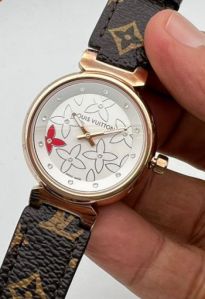 Louis Vuitton Rose Gold White Dial Leather Watch