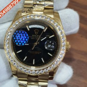 Rolex Day-Date Stick Marking Diamond Bezel Black Dial Swiss Automatic Watch