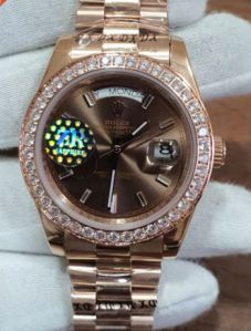 Rolex Day-Date Stick Marking Diamond Bezel Brown Dial Swiss Automatic Watch