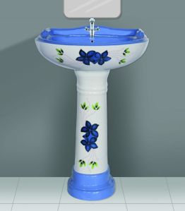 Alpine Blue Designer Series Star Gold Wash Basin Pedestal Set