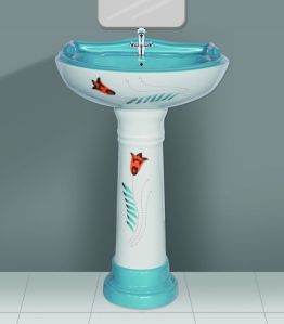 Aqua Green Designer Series Star Gold Wash Basin Pedestal Set