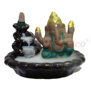 New Ceramic Boat With Ganesha Black Back Flow Smoke Fountain