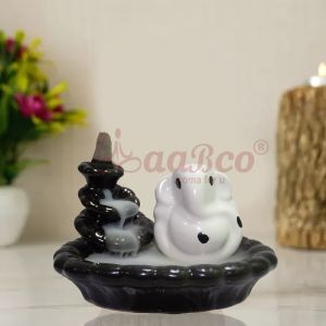 New Ceramic Boat With White Ganesha Back Flow Smoke Fountain