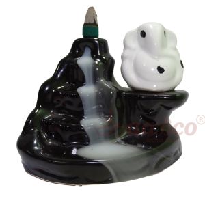 New Ceramic Step with White Ganesha Black Back Flow Smoke Fountain