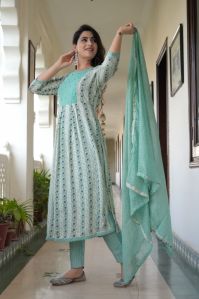 kulsaj women rayon procion print light blue kurti set