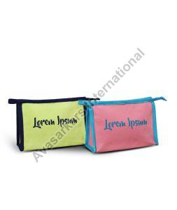 Solid Colour Dyed Canvas Cosmetic Bag With Piping