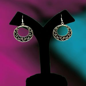 Round Intricate Fish Hook Silver Earrings
