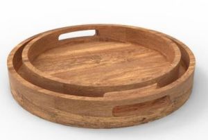 Wooden Round  Tray Set of 2