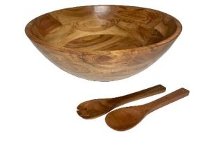Wooden Serving Bowl Set with Fork and Spoon