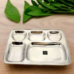 Nyra&amp;reg; Stainless-Steel Apple shaped 5 in 1 divided compartment Bhojan Thali