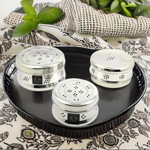 Stainless Steel Green Coriander Storage Box Canister Set of 3 pieces