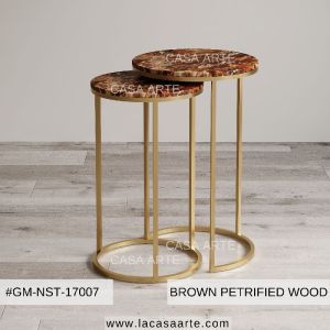 Brown Petrified Wood Nested Side Table