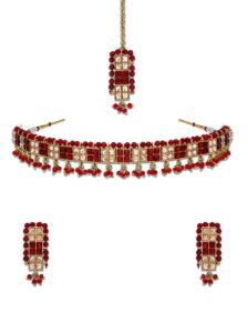 CNB29918 Mehendi Finish Reverse AD Choker Necklace Set