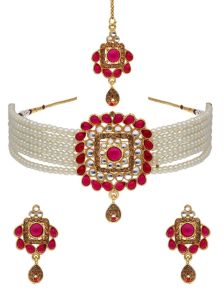 CNB32614 Gold Finish Kundan Choker Necklace Set