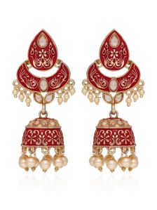 CNB41241 Gold Finish Meenakari Jhumka Earrings