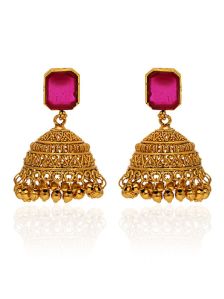 CNB29050 Gold Finish Antique Jhumka Earrings