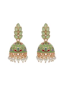 CNB26473 Rose Gold Finish Meenakari Jhumka Earrings