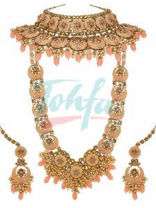 CNB29590 Gold Finish Meenakari Bridal Necklace Set