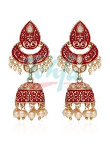 CNB41241 Gold Finish Meenakari Jhumka Earrings