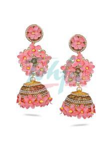 CNB733 Gold Finish Floral Jhumka Earrings